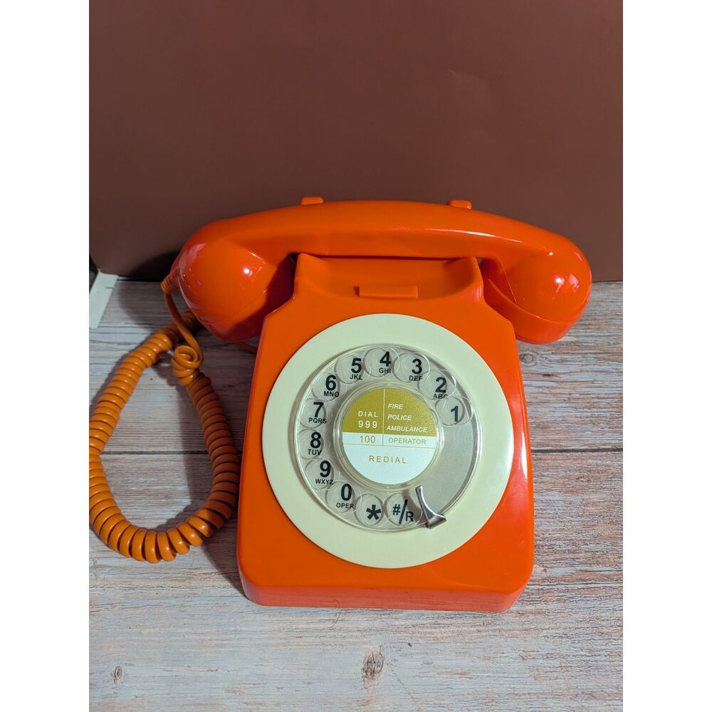 Retro 1970s Style Rotary Phone – Bright Orange GPO 746 Replica Landline Phone